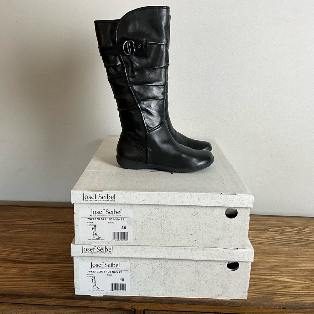 Josef Seibel Naly 23 Tall Black Leather Boots, New in Box - Picture 12 of 12